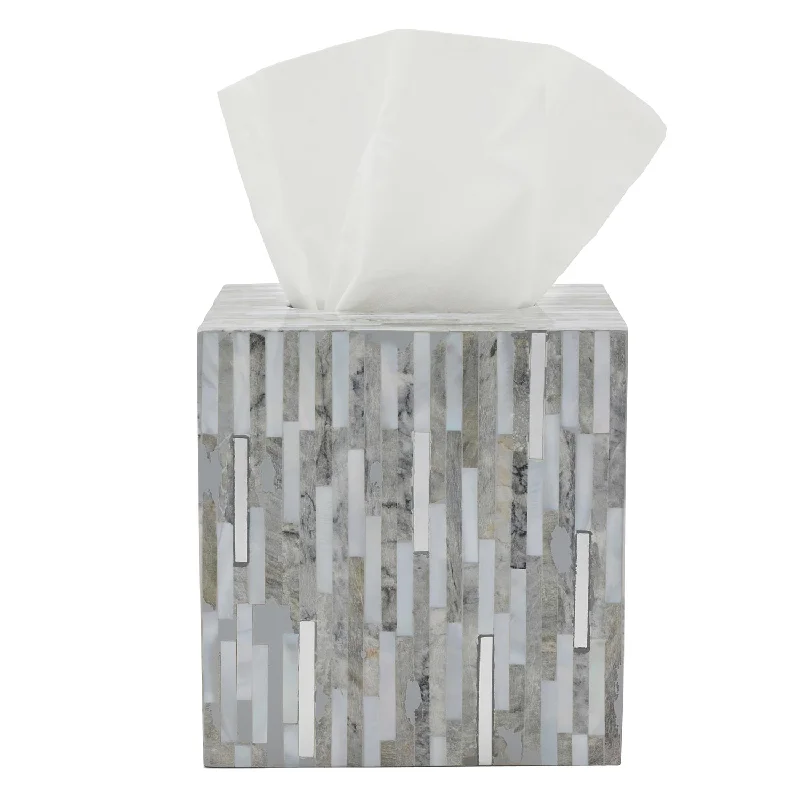 Cortona Clamstone Tissue Box Cover (Gray Shell/Silver)