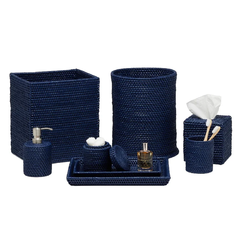 Dalton Rattan Bathroom Accessories (Navy)