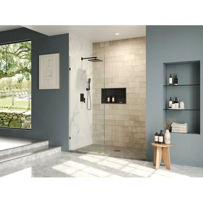 DeerValley 32"×78" Single Fixed Glass Panel For Shower, Thick Frameless Tempered Safety Glass Shower Screen