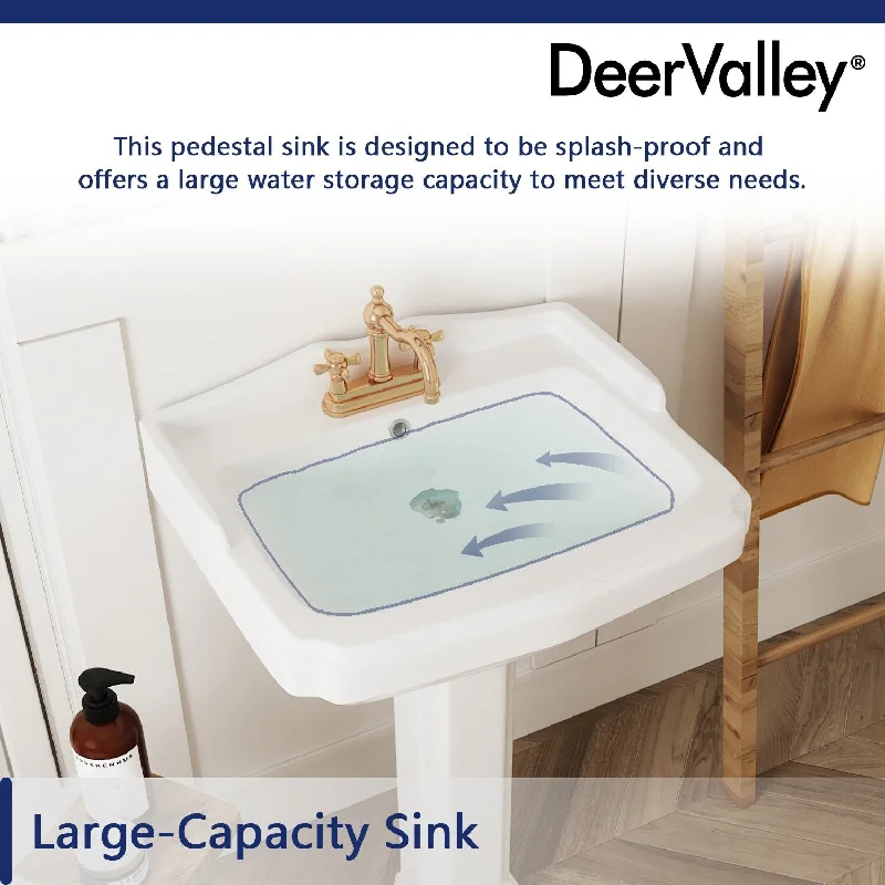 DeerValley Dynasty 27" Rectangle Pedestal Bathroom Sink With Overflow