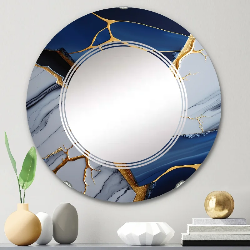 Designart 'Abstract Geode Blue I' Printed Abstract Marble Wall Mirror