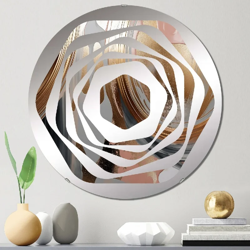 Designart "Abstract Golden and pink infinity circles VII" - Modern Abstract Liquid Ink Amorphe Decorative Mirror