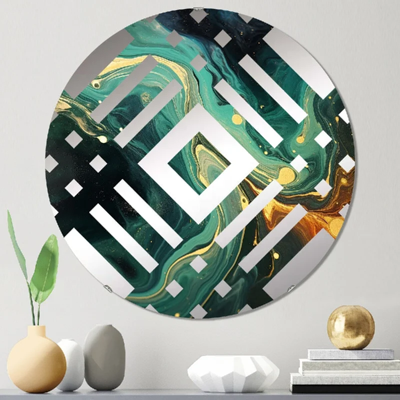 Designart "Abstract green and gold Marble river I" - Modern Abstract Marble Diamond Decorative Mirror