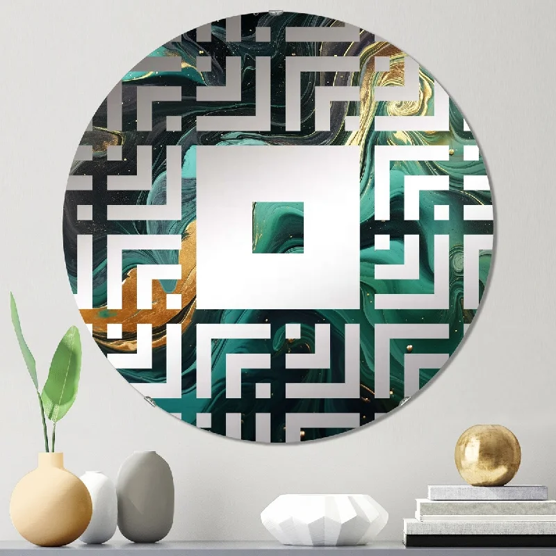 Designart "Abstract green and gold Marble river III" - Modern Abstract Marble Square Wall Mirror