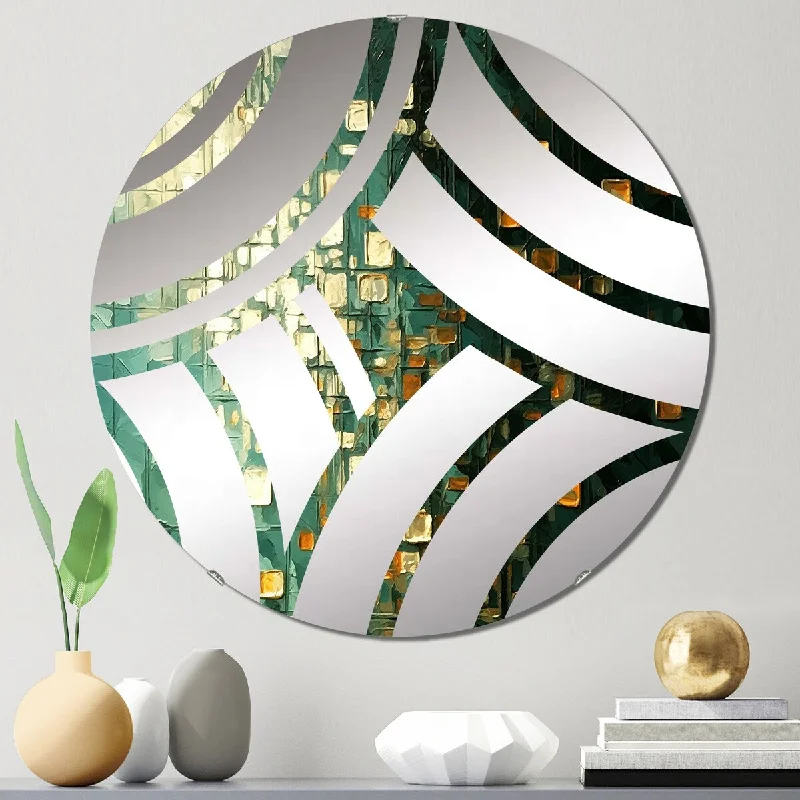 Designart "Ambitions of Dreams Retro Gold And Teal I" - Modern Abstract Painting Centre Wave Decorative Mirror