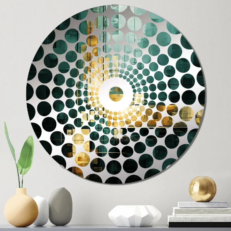 Designart "Ambitions of Dreams Retro Gold And Teal V" - Modern Abstract Painting Concentric Circles Decorative Mirror