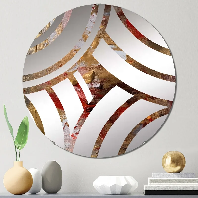 Designart "Ancient Italian Revelations In Gold And Red VI" - Modern Abstract Painting Centre Wave Decorative Mirror