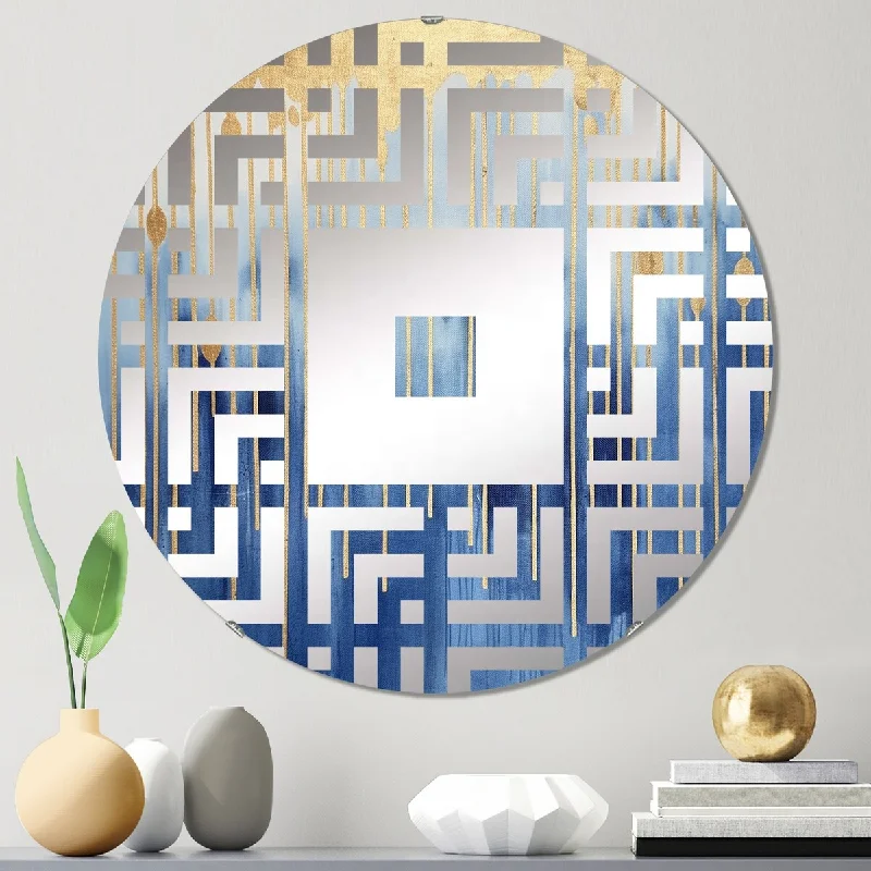 Designart "Azure Tapistry Of Time Abstract Gold And Blue VI" - Modern Abstract Painting Square Wall Mirror