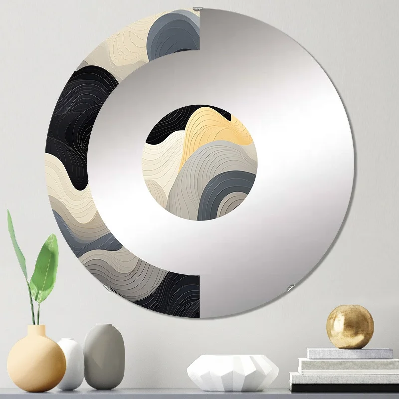 Designart "Black and orange Solar storm" - Modern Abstract Half Circle Wall Mirror