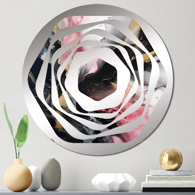 Designart "Black Gold Marble Splash III" - Modern Abstract Marble Amorphe Decorative Mirror