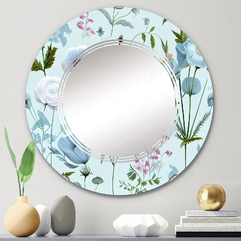 Designart 'Blossoming Pastel Wildflowers On Light Blue VII' Printed Floral Bouquet Wall Mirror