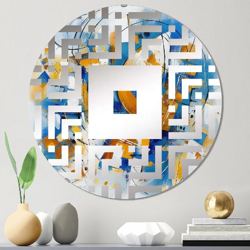 Designart "Blue Abstracted Fractals And Dimensions I" - Modern Abstract Geometric Square Wall Mirror