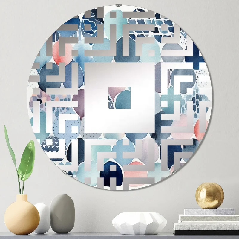 Designart "Blue Abstracted Mapping Of Forms I" - Modern Abstract Geometric Square Wall Mirror