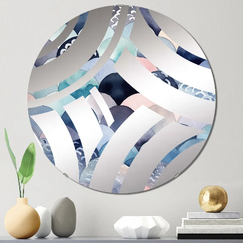 Designart "Blue Abstracted Mapping Of Forms V" - Modern Abstract Geometric Centre Wave Decorative Mirror