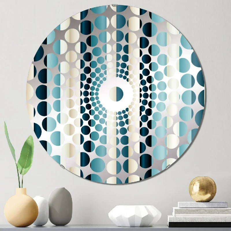 Designart "Blue And Beige Striped Lines Harmony" - Modern Striped, Abstract Concentric Circles Decorative Mirror