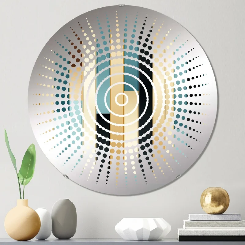 Designart "Blue And Beige Striped Pattern Harmony" - Modern Striped, Abstract Sun Circles Wall Mirror