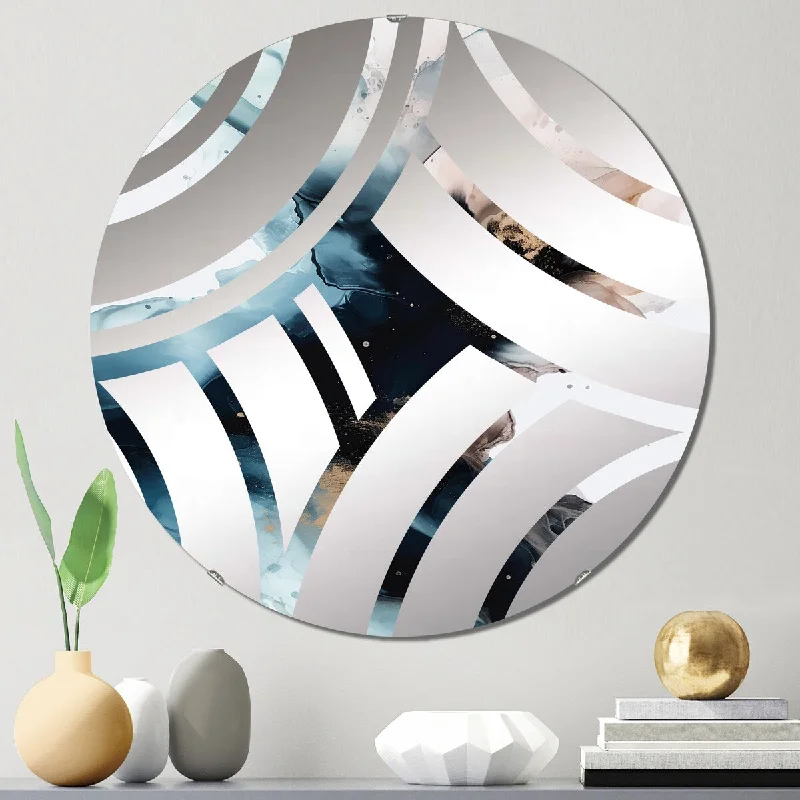 Designart "Blue And Black Fluid Stone I" - Modern Abstract Marble Centre Wave Decorative Mirror