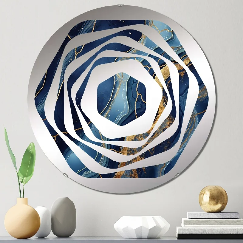 Designart "Blue and gold Abstract Marble Mirage IV" - Modern Abstract Marble Amorphe Decorative Mirror