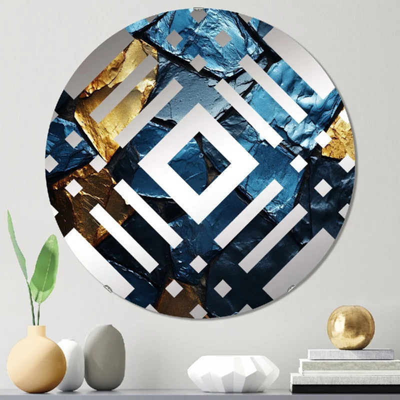 Designart "Blue and gold marble Mosaic tiles " - Modern Abstract Tile Diamond Decorative Mirror