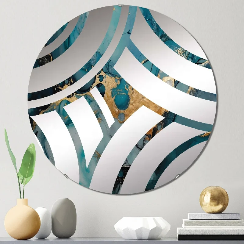 Designart "Blue And Gold Mesmerizing Marble Abstraction II" - Modern Abstract Marble Centre Wave Decorative Mirror