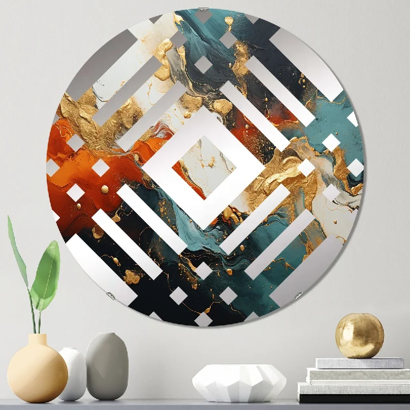 Designart "Blue and golden marble storm II" - Modern Abstract Painting Diamond Decorative Mirror