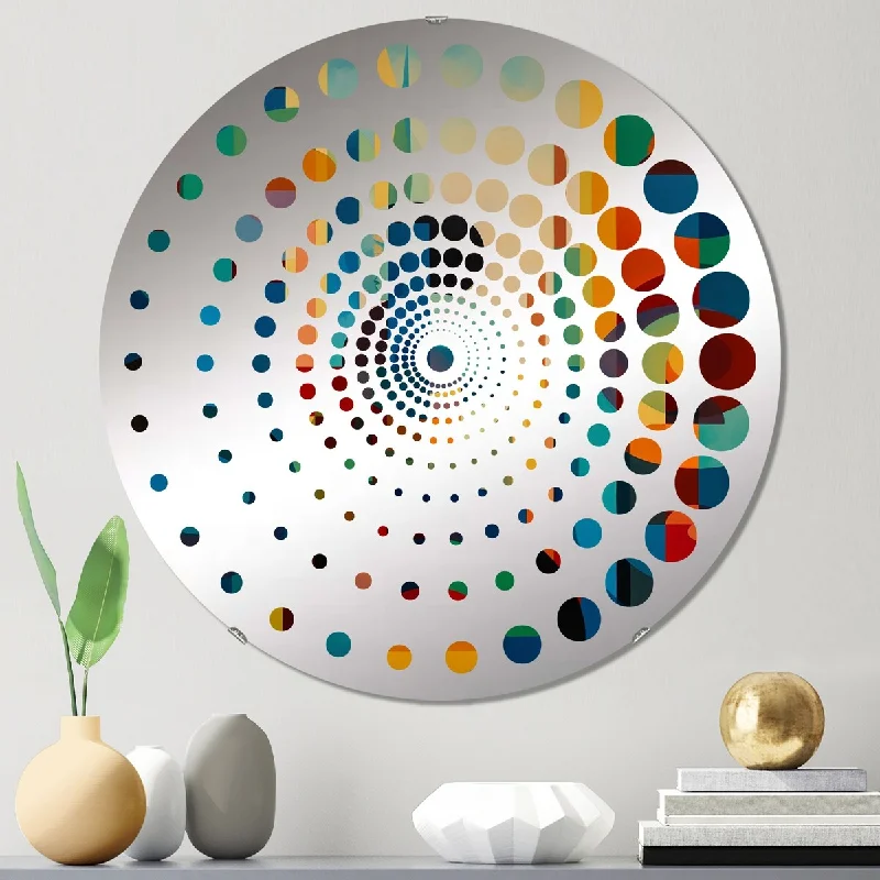 Designart "Blue And Green Symmetry In Motion" - Modern Abstract Geometric Spiral Circle Wall Mirror