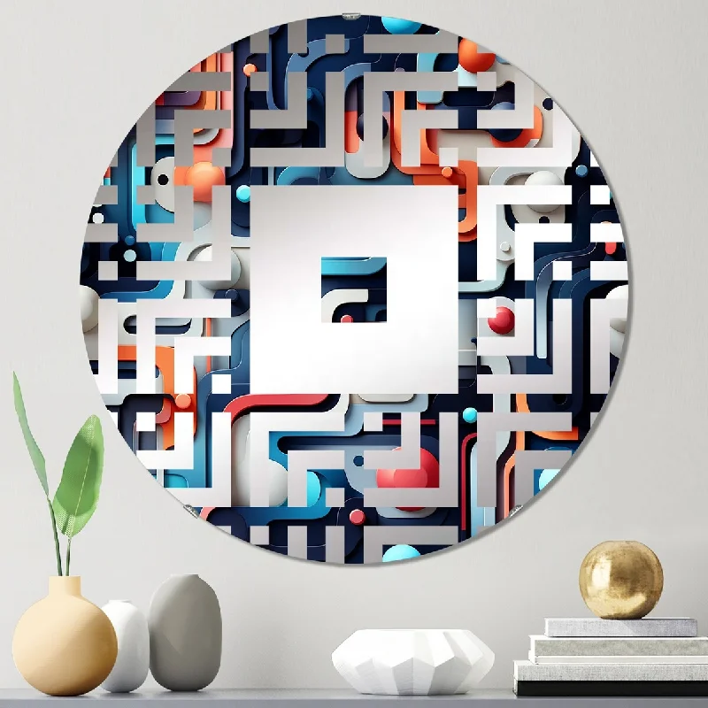 Designart "Blue And Orange Futuristic Matrix Vibes" - Modern Geometric Square Wall Mirror