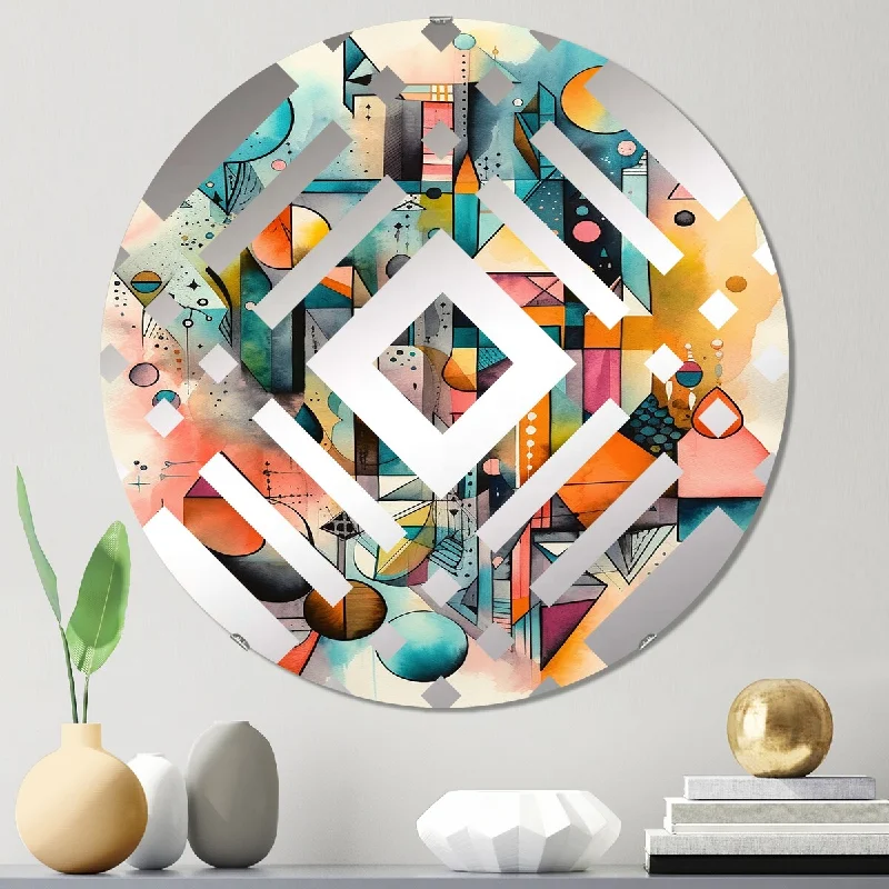 Designart "Blue And Orange Geometry Balance II" - Modern Abstract Geometric Diamond Decorative Mirror