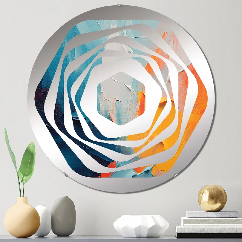 Designart "Blue and orange paint Expression 4" - Modern Abstract Painting Amorphe Decorative Mirror