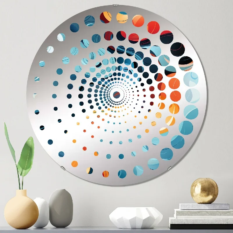 Designart "Blue And Orange Swirling Harmony Waves" - Modern Abstract Spiral Circle Wall Mirror