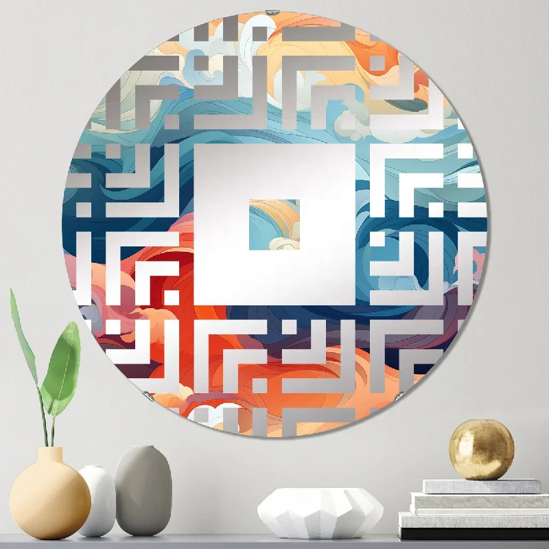 Designart "Blue And Orange Swirling Harmony Waves" - Modern Abstract Square Wall Mirror