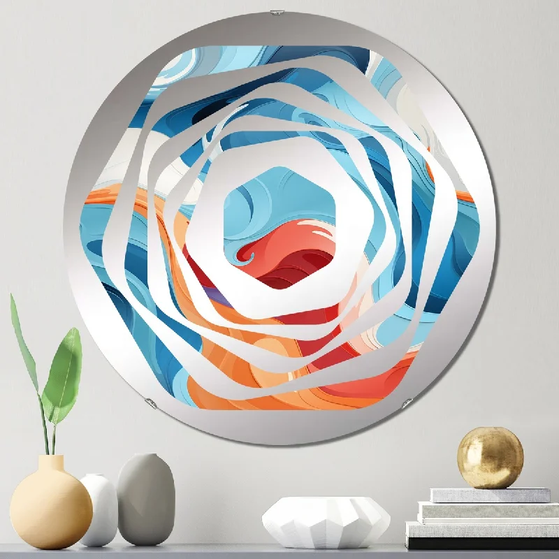 Designart "Blue And Orange Swirling Waves Harmony" - Modern Abstract Amorphe Decorative Mirror