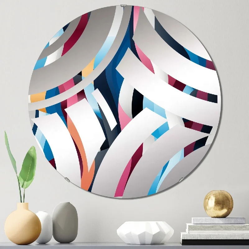 Designart "Blue And Pink Futuristic Striped Pattern" - Modern Striped, Abstract Centre Wave Decorative Mirror