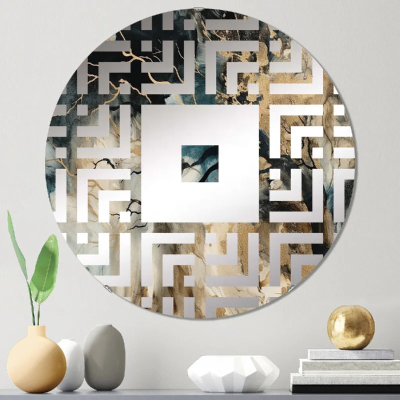 Designart "Blue Beige Marbled Dreamscape II" - Modern Abstract Geometric Square Wall Mirror