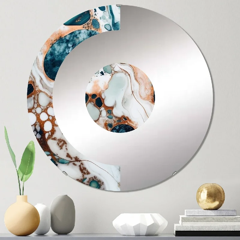 Designart "Blue Gold Half Circle Marble Abstract III" - Modern Abstract Marble Half Circle Wall Mirror