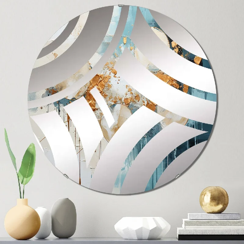 Designart "Blue Nova Circular Sensitivity Gold Watercolor" - Modern Abstract Painting Centre Wave Decorative Mirror