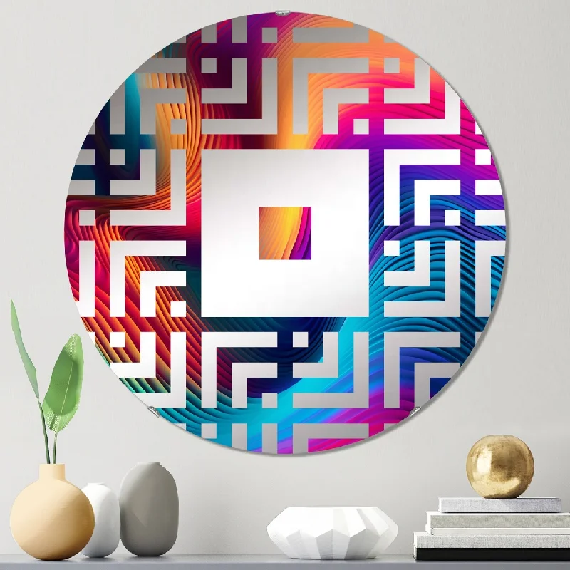 Designart "Blue Pink Dancing Colors" - Modern Abstract Modern Waves Square Wall Mirror