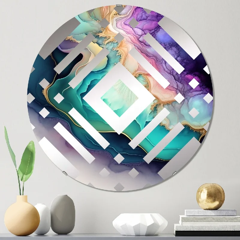 Designart "Blue Purple Abstract Geode II" - Modern Abstract Marble Diamond Decorative Mirror