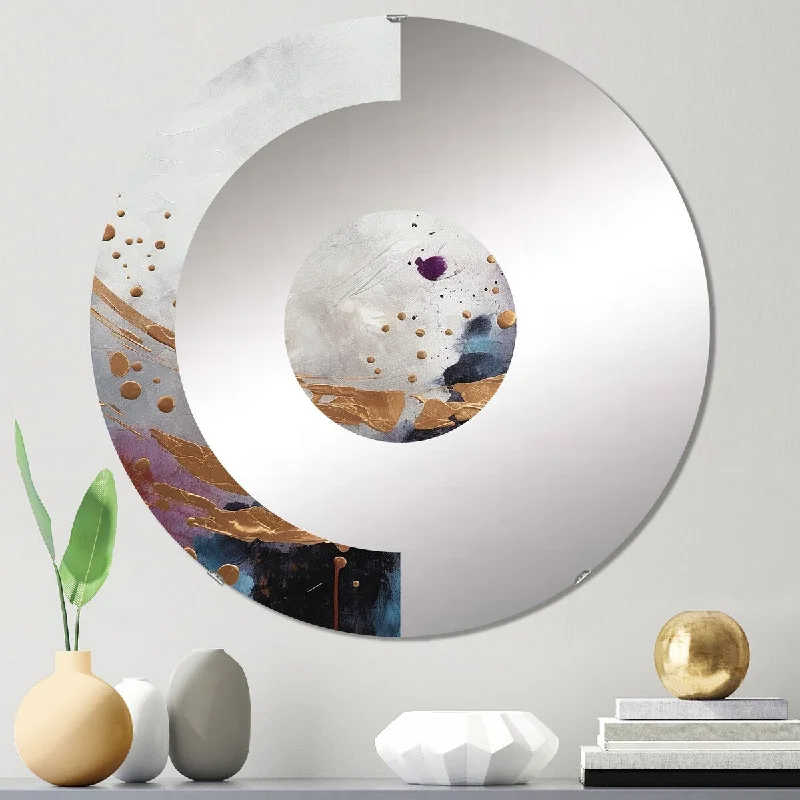 Designart "Bold Circles And Marble Fusion IV" - Modern Abstract Marble Half Circle Wall Mirror