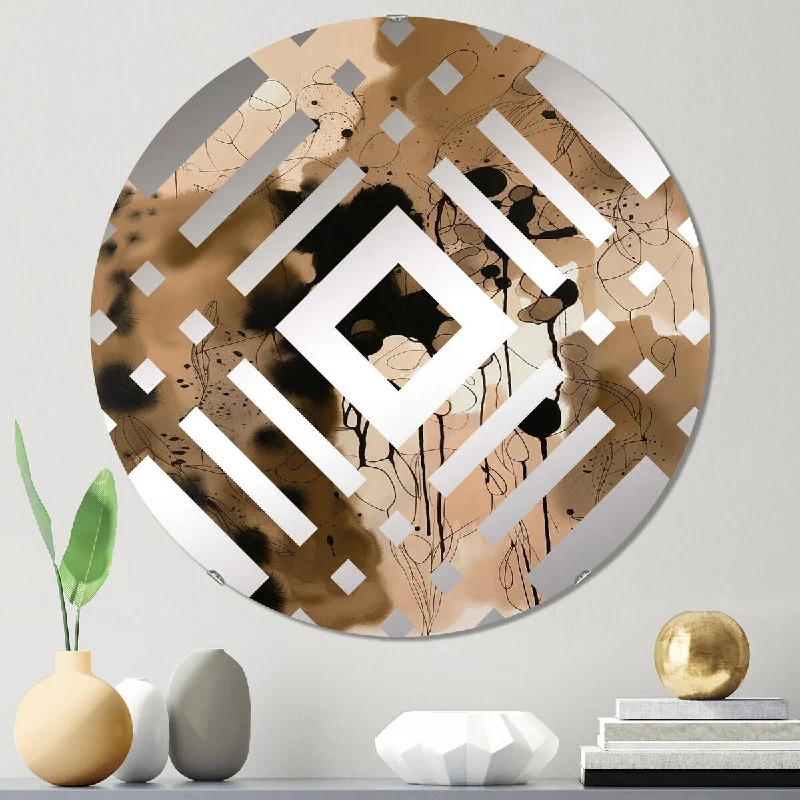 Designart "Brown Colorful Symmetry III" - Modern Abstract Diamond Decorative Mirror