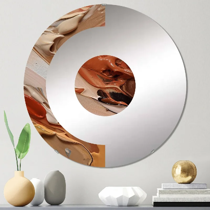 Designart "Chocolate Bliss Abstract Painting II" - Modern Abstract Painting Half Circle Wall Mirror