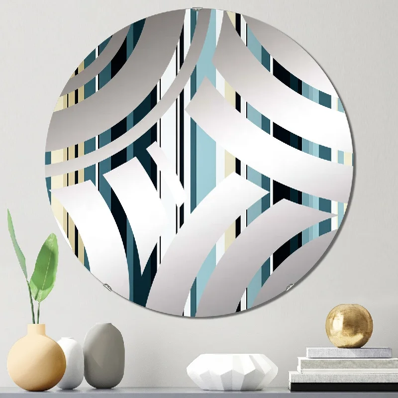 Designart "Classic Blue Elegance Striped Pattern" - Modern Striped, Abstract Centre Wave Decorative Mirror