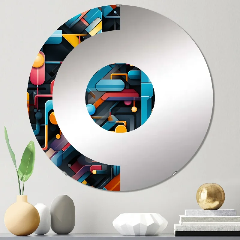 Designart "Colorful Futuristic Striped Pattern" - Modern Geometric Half Circle Wall Mirror