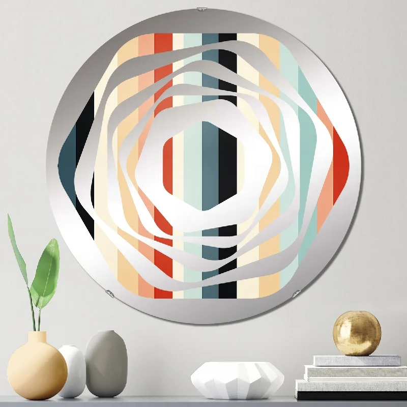 Designart "Colorful Nostalgia Striped Pattern" - Modern Striped, Abstract Amorphe Decorative Mirror