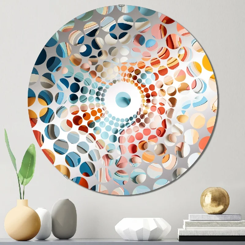 Designart "Colorful Tidal Swirls Art III" - Modern Abstract Concentric Circles Decorative Mirror