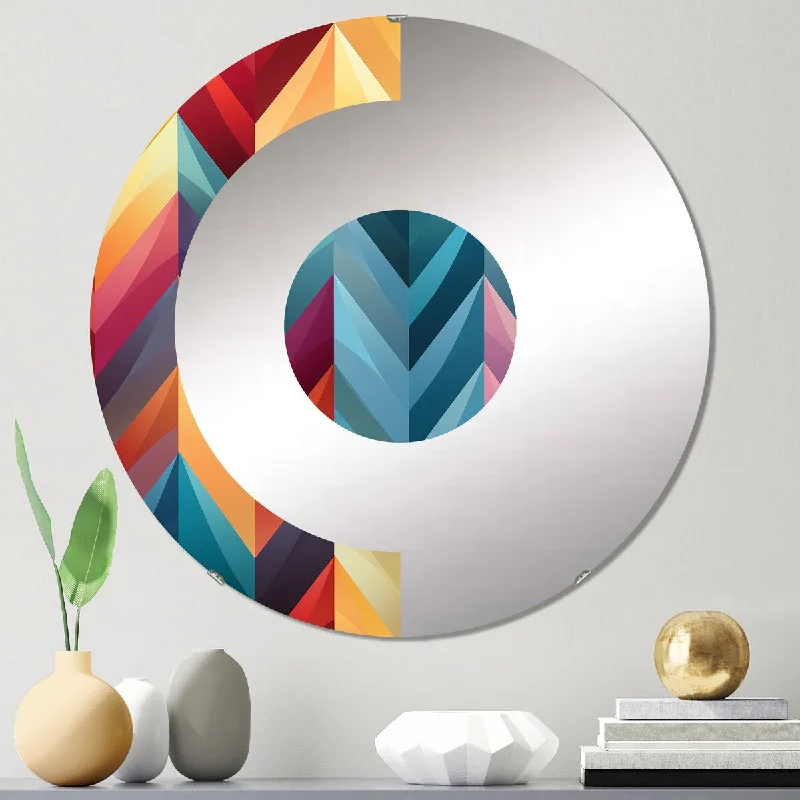 Designart "Colorful Vibrant Chevron Mosaic Pattern" - Glam Chevron Half Circle Wall Mirror