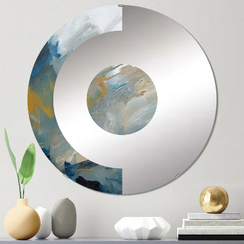 Designart "Comforting Blue Nova Awareness Abstract II" - Modern Abstract Painting Half Circle Wall Mirror