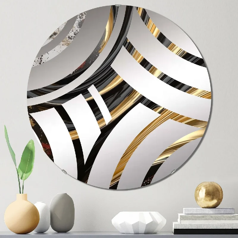 Designart "Contemporary Bliss Black And Gold Minimalism I" - Modern Abstract Painting Centre Wave Decorative Mirror