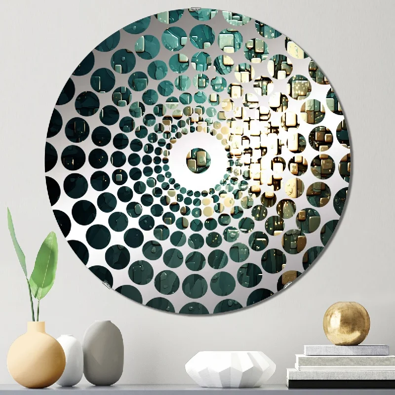 Designart "Continuation and Departure Retro Gold And Teal VI" - Abstract Painting Concentric Circles Decorative Mirror