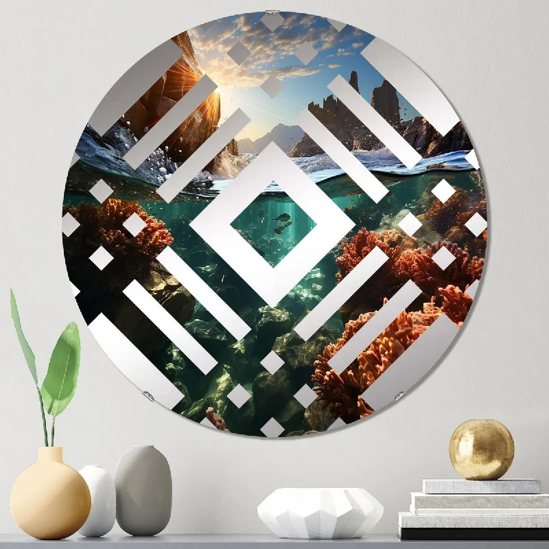 Designart "Coral Reefs In Australia Nature Coastal II" - Coastal Coastal Waves Diamond Decorative Mirror